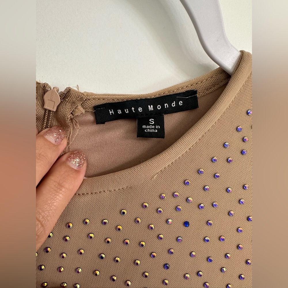 Haute Monde Beige Top with Iridescent Studs